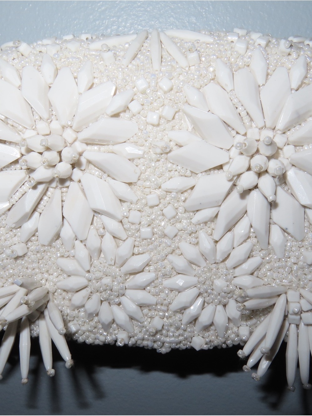 White Beaded Floral clutch - Hand-Embellished